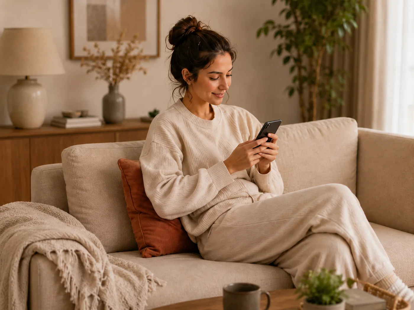 A person relaxing on a couch logging how they feel in the Dosely app